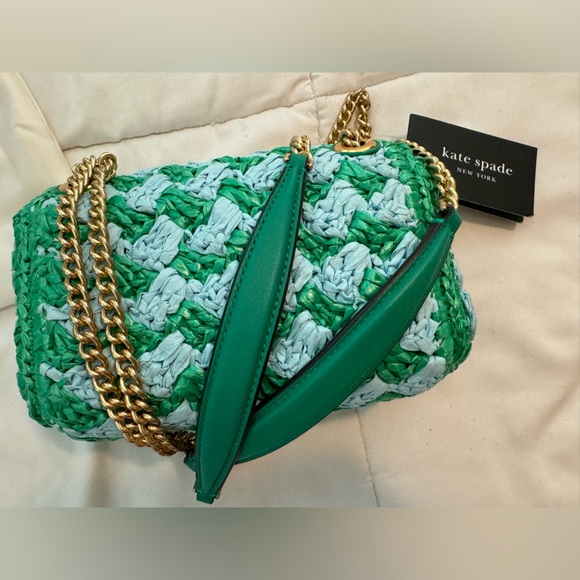 Kate spade Evelyn striped crochet raffia small shoulder cross body convertible - Picture 12 of 16